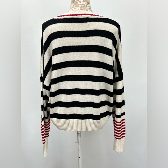 MADISON Beige with black and red stripe crew neck sweater size L - Picture 7 of 13